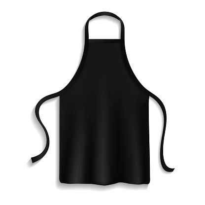 Chef apron. Black culinary cloth apron chef uniform kitchen cotton dark working cooking clothes isolated vector mockup