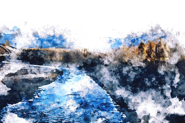 istock River in Autumn, watercolor painting 1148629372
