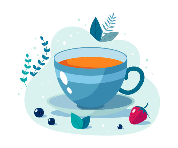 illustrazioni stock, clip art, cartoni animati e icone di tendenza di tazza di tè. - drink brown herb heat