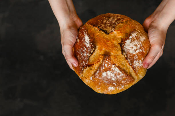 istock bread wheat (fresh pastries snack). food background. top 1148633780
