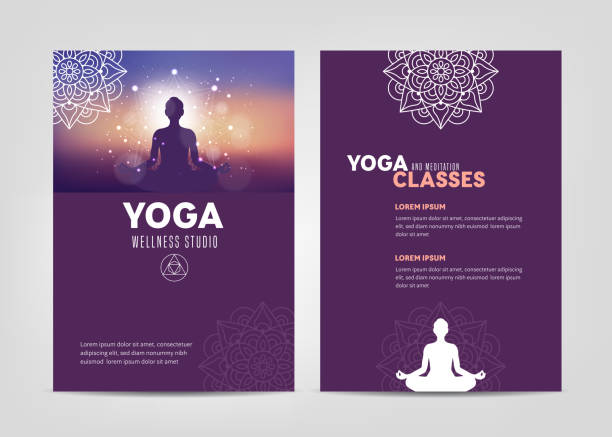 ilustraciones, imágenes clip art, dibujos animados e iconos de stock de plantilla de folleto de wellness studio - yoga