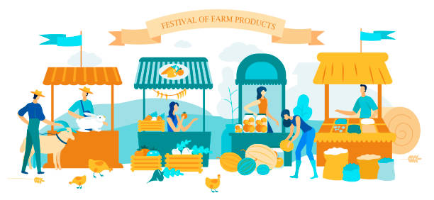 illustration inschrift festival farm produkte. - cereal plant illustrations stock-grafiken, -clipart, -cartoons und -symbole