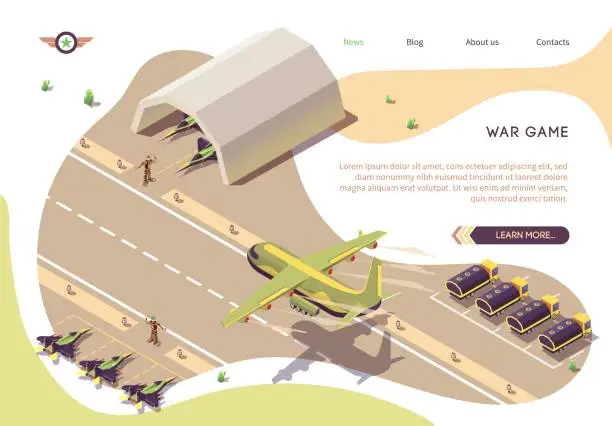 Vector illustration of War Game Isometric Banner with Military Airfield