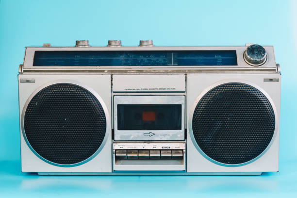 istock Vintage stereo on blue pastel color background 1148641393