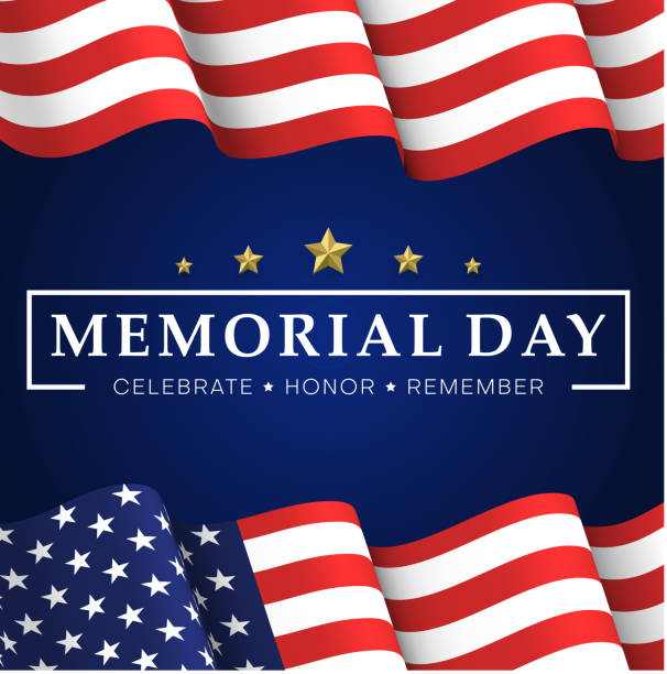 illustrations, cliparts, dessins animés et icônes de jour. carte de voeux bleu avec drapeau usa. - backgrounds us memorial day patriotism american flag