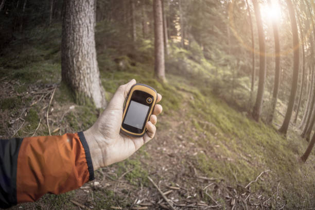 istock A trekker using gps among the forest in a cloudy day 1148644294