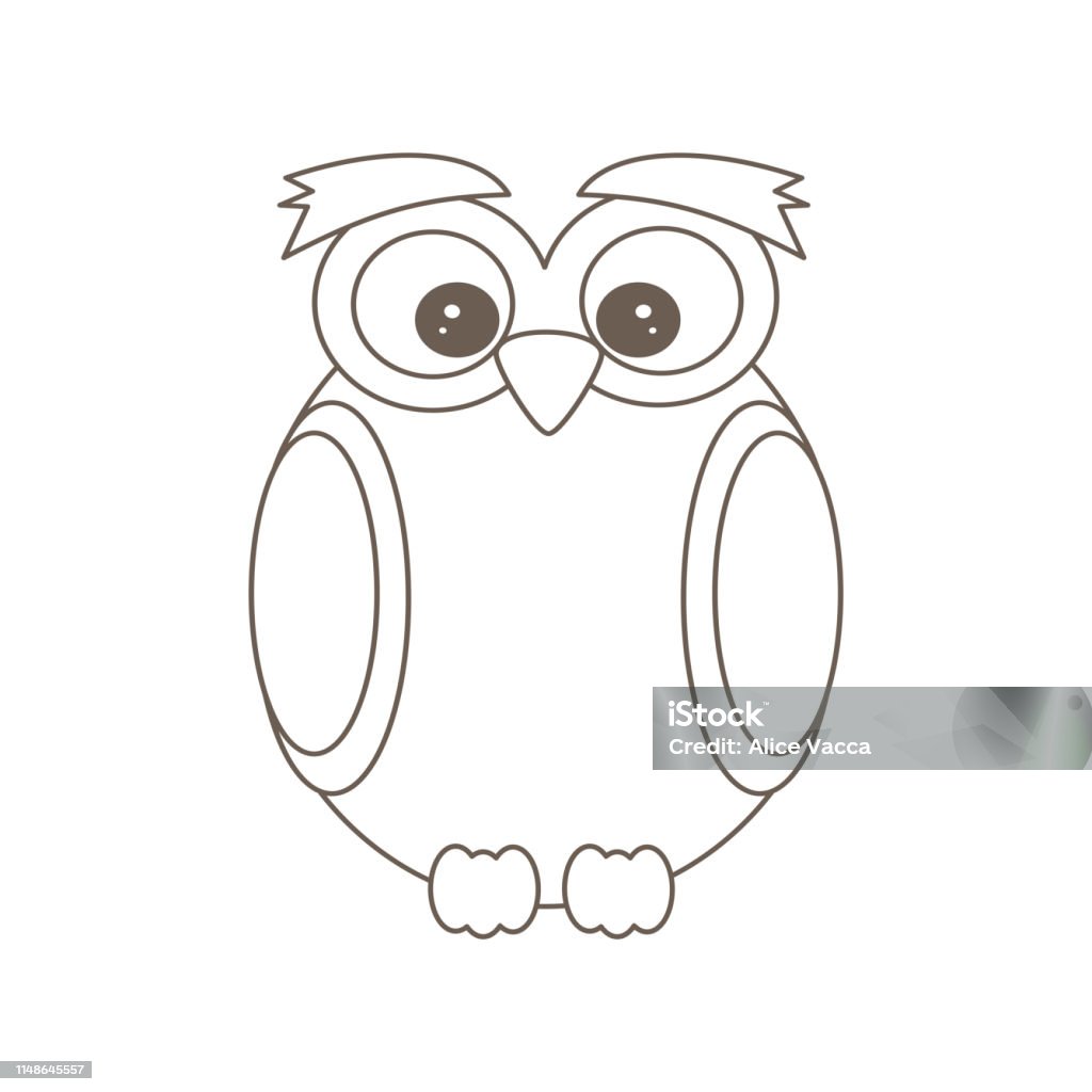 cute cartoon black and white owl isolated vector illustration for coloring art Owl stock vector