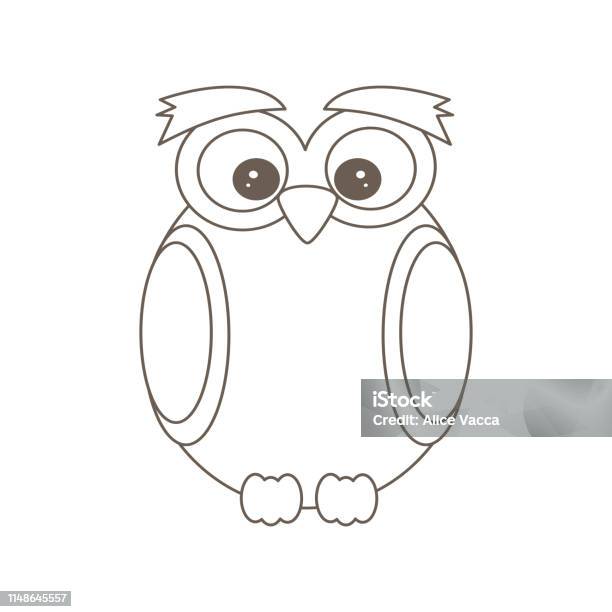 Cute Cartoon Black And White Owl Isolated Vector Illustration For Coloring Art Stock Illustration - Download Image Now