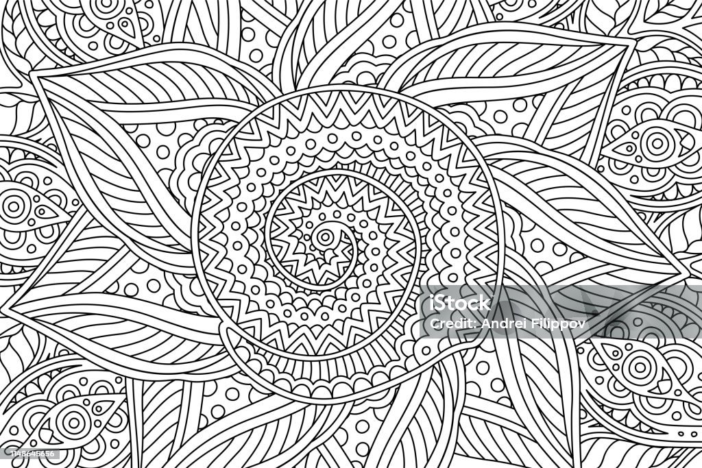 Coloring book page with linear pattern with spiral Beautiful coloring book page with abstract linear pattern with spiral Coloring Book Page - Illlustration Technique stock vector