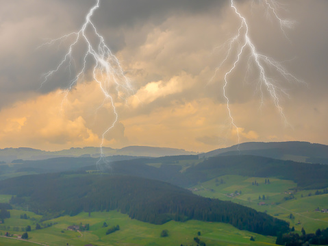 Lightnings over the Black Forest in Germany