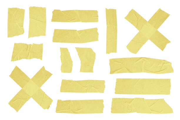 istock Adhesive Isolated Yellow Scotch Sticky Tape Pieces. Torn Paper Elements Set on a White Background. 1148647813