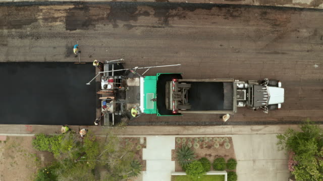 Road Paving on Residential Street Time Lapse - Aerial Drone Shot