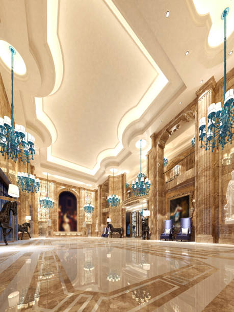 istock 3d render of luxury hotel lobby and reception 1148649361