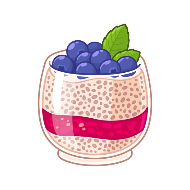 ilustrações de stock, clip art, desenhos animados e ícones de chia seed pudding - parfait glass