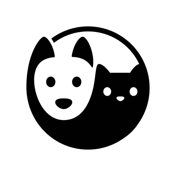 Cat dog yin yang Cat and dog yin yang symbol. Simple, minimal cartoon white dog and black cat face. Isolated vector illustration. pets and animals stock illustrations