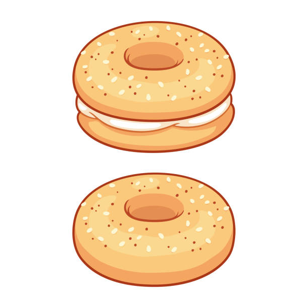 illustrations, cliparts, dessins animés et icônes de tout bagel au fromage à la crème - sesame