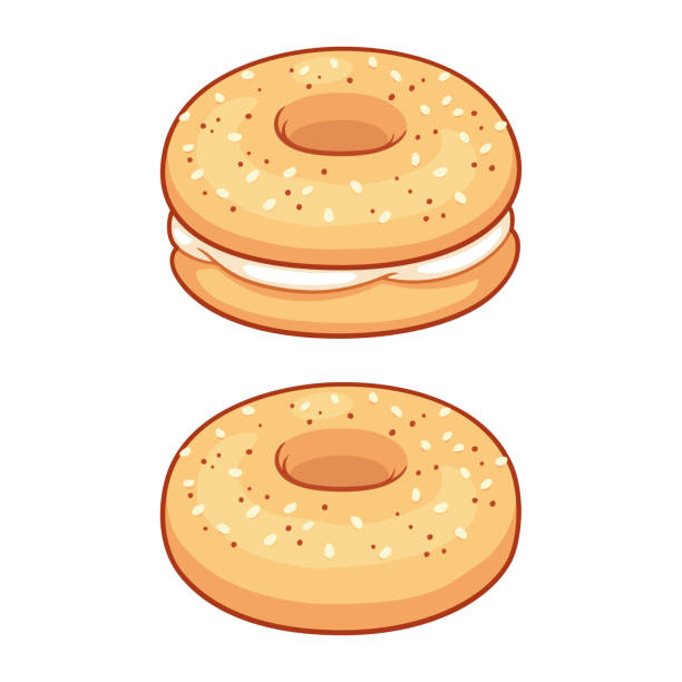 ilustrações de stock, clip art, desenhos animados e ícones de everything bagel with cream cheese - sesame
