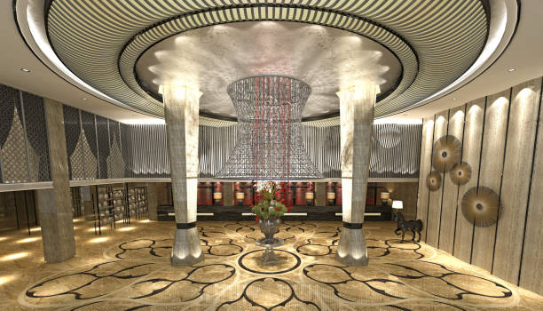 istock 3d render of luxury hotel lobby and reception 1148650339