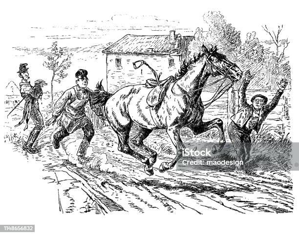 Horse Out Of Control On The Farm Stock Illustration - Download Image Now - 1886, 19th Century, 2019