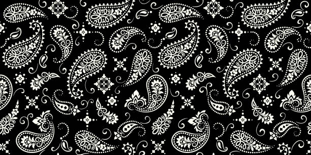 ilustrações de stock, clip art, desenhos animados e ícones de seamless pattern based on ornament paisley bandana print. vector ornament paisley bandana print. silk neck scarf or kerchief square pattern design style, best motive for print on fabric or papper - paisley