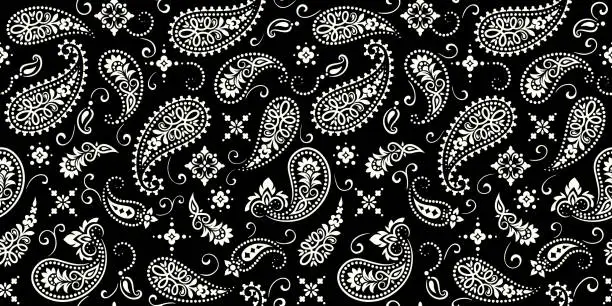 Vector illustration of Seamless pattern based on ornament paisley Bandana Print. Vector ornament paisley Bandana Print. Silk neck scarf or kerchief square pattern design style, best motive for print on fabric or papper