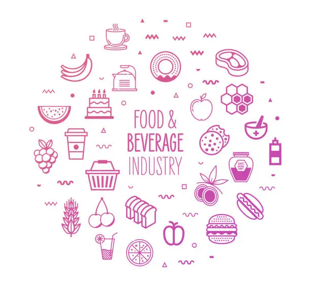 Vector illustration of Food & Beverage Industry Outline Style Infographic Design