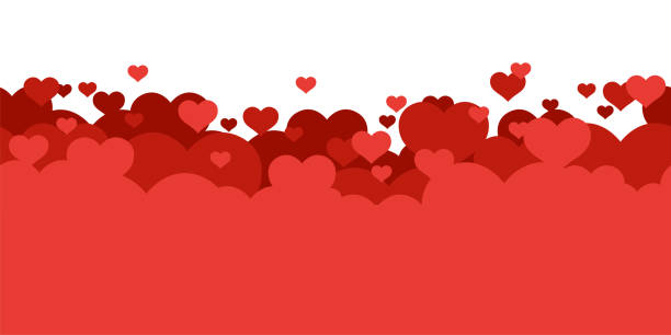 赤いハートの背景。愛。祝日カード、バナー、ポスターテンプレート。シームレスな境界線。バレンタイン。かわいいシンプルでリアルなデザイン。透明な背景。フラットスタイルのベクタ� - バレンタイン点のイラスト素材／クリップアート素材／マンガ素材／アイコン素材