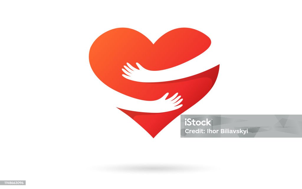 Hugging heart isolated on a white background. Heart with hands. Red color. Love symbol. Hug yourself. Love yourself. Valentine's day. Icon or logo. Cute modern design. Flat style vector illustration. Heart Shape stock vector