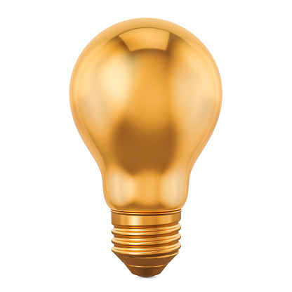 Golden light bulb, idea concept. 3D rendering isolated on white background