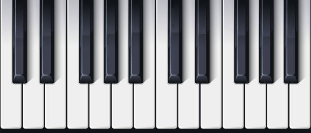 ピアノキーボードシームレス。トップビュー。リアルな詳細シェーディングピアノキー。シンプルで美しいデザイン。音楽的背景。楽器。フラットスタイルのベクターイラスト。 - ピアノの鍵盤点のイラスト素材／クリップアート素材／マンガ素材／アイコン素材
