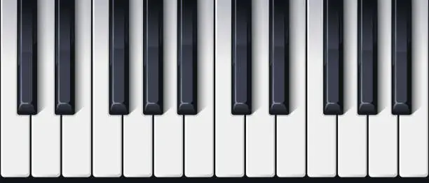 Vector illustration of Piano keyboard seamless. Top view. Realistic detailed shaded piano keys. Simple beautiful design. Musical background. Music instrument. Flat style vector illustration.