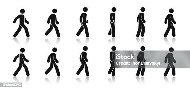Stick Figure Walk Walking Animation Posture Stickman People Icons Set Man  In Different Poses And Positions