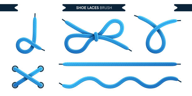 Shoe laces brush set isolated on a white background. Blue color. Realistic lace knots and bows. Modern simple design. Flat style vector illustration. Shoe laces brush set isolated on a white background. Blue color. Realistic lace knots and bows. Modern simple design. Flat style vector illustration. shoelace stock illustrations