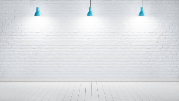 hanging lamps against white painted brick wall background, 3D render