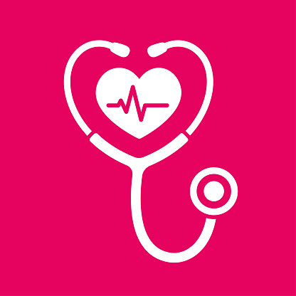 Stethoscope icon with heartbeat. Heart health and cardiology symbol, isolated vector illustration.