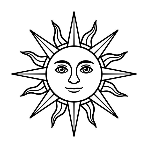 얼굴을 가진 빈티지 태양 - argentina stock illustrations