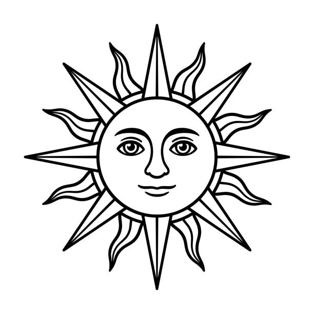 Vintage sun with face Antique sun symbol with face, vintage heraldic emblem. Sun of May, Inca god Inti, from Argentina and Uruguay flag. Black and white drawing, isolated vector illustration. sun tattoos stock illustrations