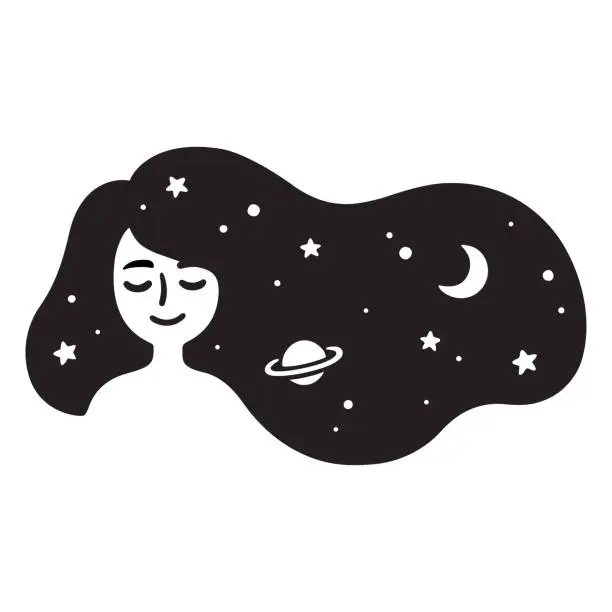 Vector illustration of Girl with galaxy hair