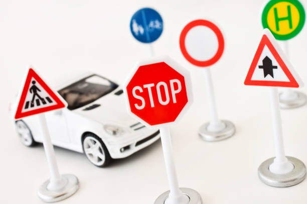 German traffic signs and car model background