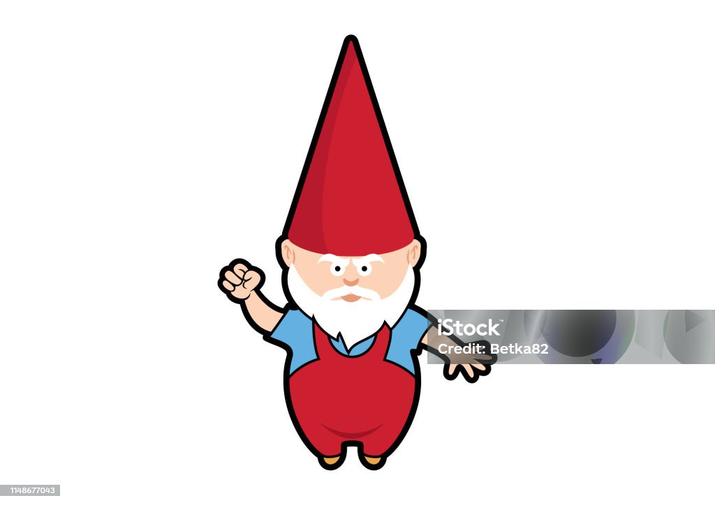 Angry Garden gnome vector Dwarf with red cap vector. Garden gnome isolated on a white background. Gnome cartoon character Garden Gnome stock vector