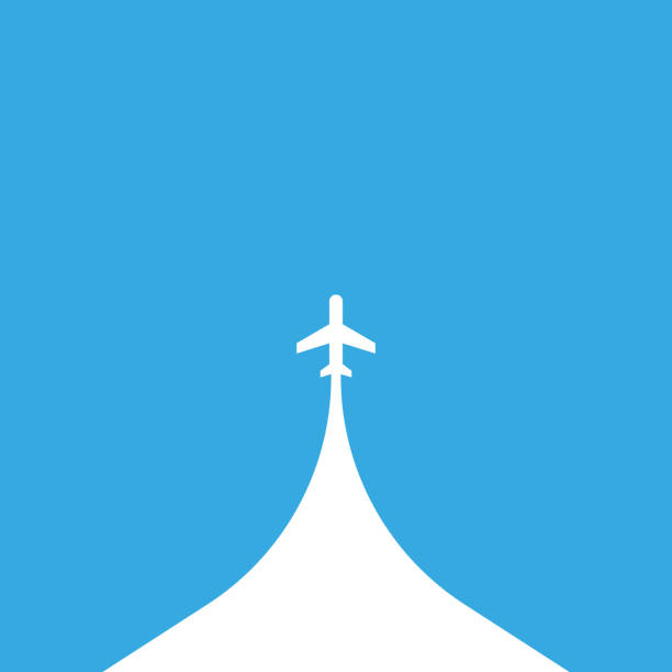 비행기 비행 티켓에 어 플라이 클라우드 스카이 블루. 벡터 아이콘 플랫 디자인 - vector blue airport arrival departure board stock illustrations