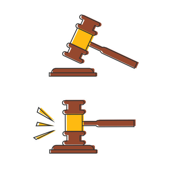 ilustrações de stock, clip art, desenhos animados e ícones de vector judge gavel icon isolated on white background. - gavel judge human hand court