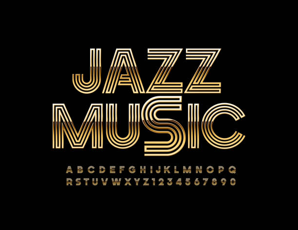 ilustrações de stock, clip art, desenhos animados e ícones de vector chic sign jazz music with golden alphabet letters and symbols - music club