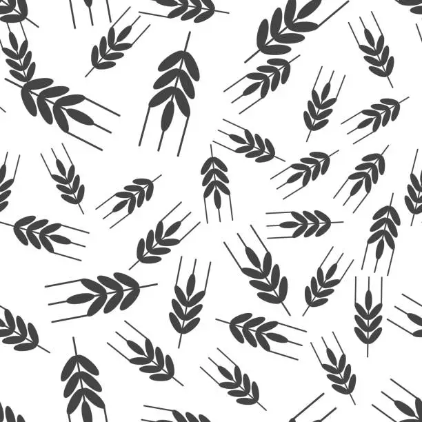 Vector illustration of Vector icon ears of wheat, cereal. Ear of oats. Rue ears seamless pattern on a white background.