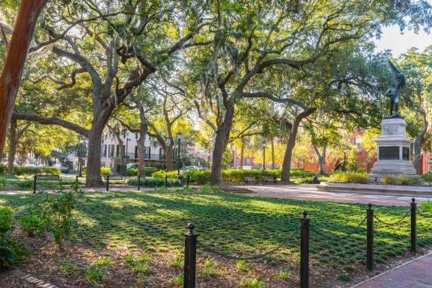 Savannah, GA - November 4, 2018:  Historic Madison Square, home to the William Jasper Monument