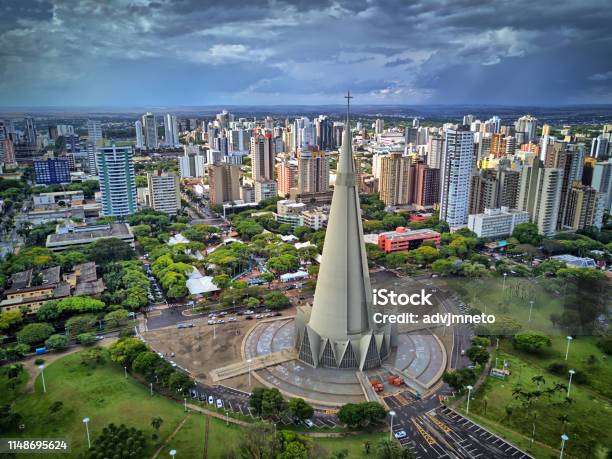 Maringá Cathedral And City Center Several Buildings Cathedral Of Maringá And Downtown Several Buildings Stock Photo - Download Image Now