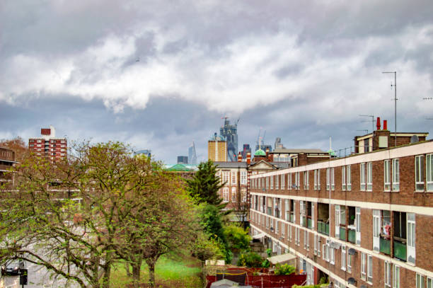 London cloudy sky over the city with homes in uk