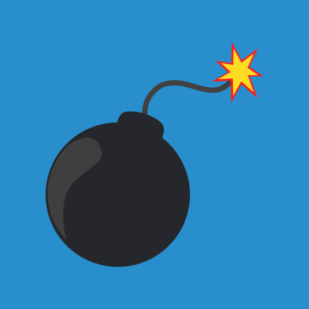 Bomb icon in flat style, vector illustration. Vector bomb icon illustration isolated on blue background, bomb icon Eps10. Bomb icons graphic design vector symbols. Bomb icon in flat style, vector illustration. Vector bomb icon illustration isolated on blue background, bomb icon Eps10. electrical fuse stock illustrations