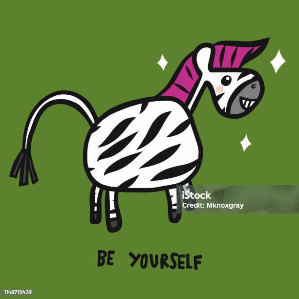 Punk Zebra Be Yourself Cartoon Vector Illustration Stock Illustration - Download Image Now - Rock Musician, Zebra, Animal