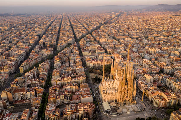 istock Barcelona aerial view from the high 1148710734